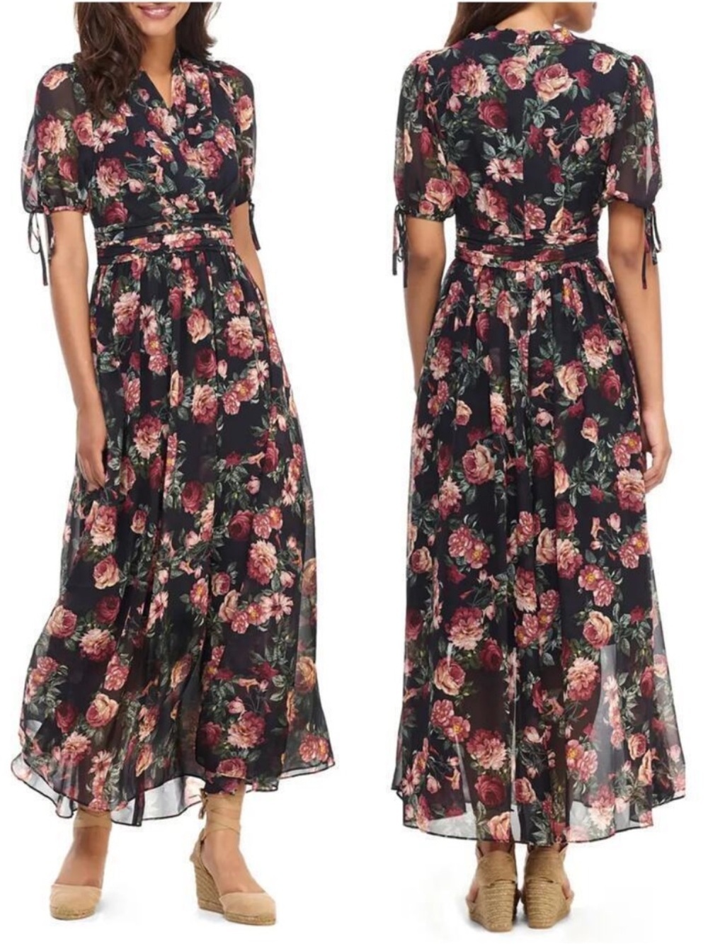 Gal Meets Glam Collection Ashlynn Floral Maxi Short Sleeve Dress Sz US 2P